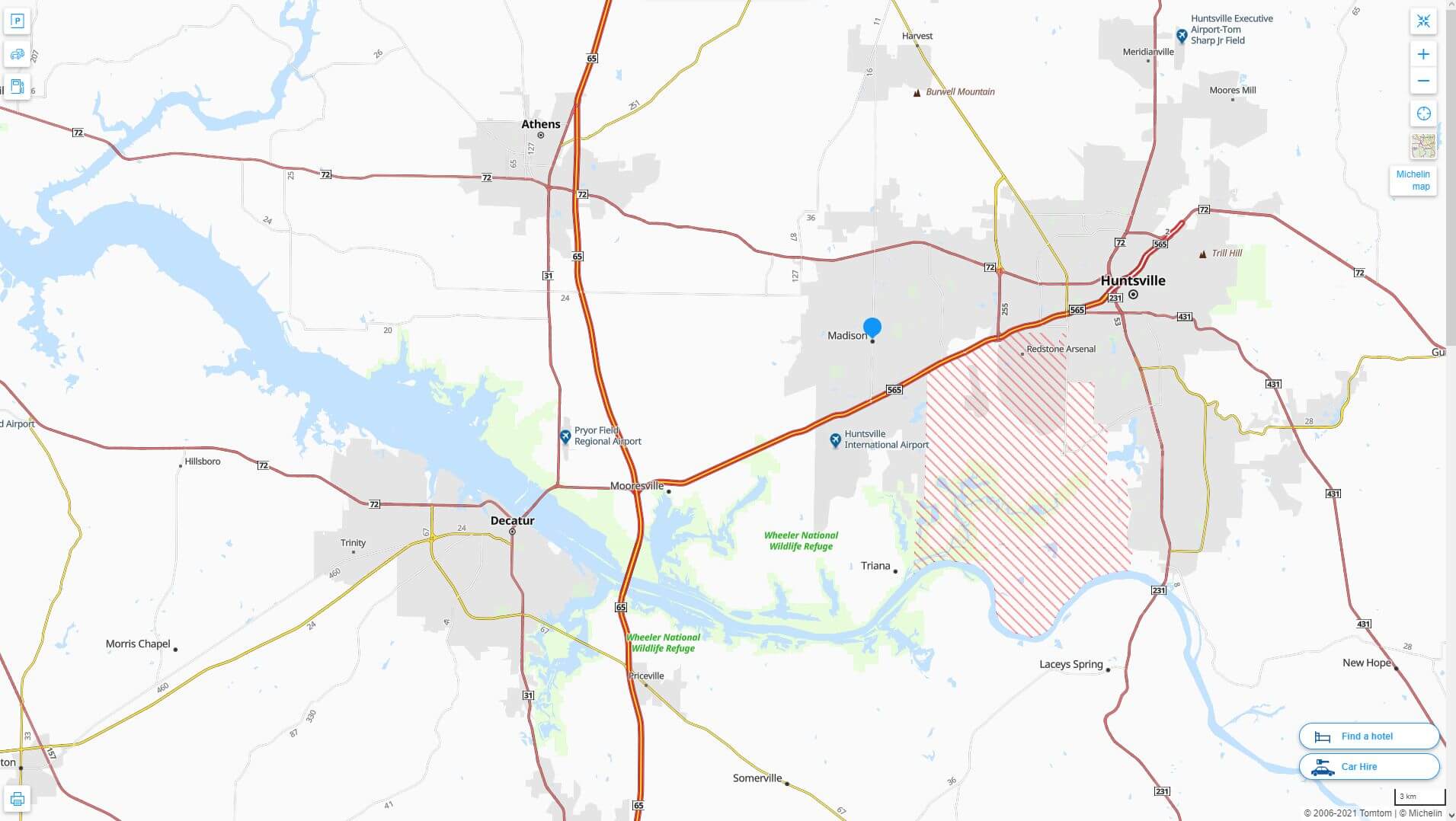 Madison Alabama Highway and Road Map